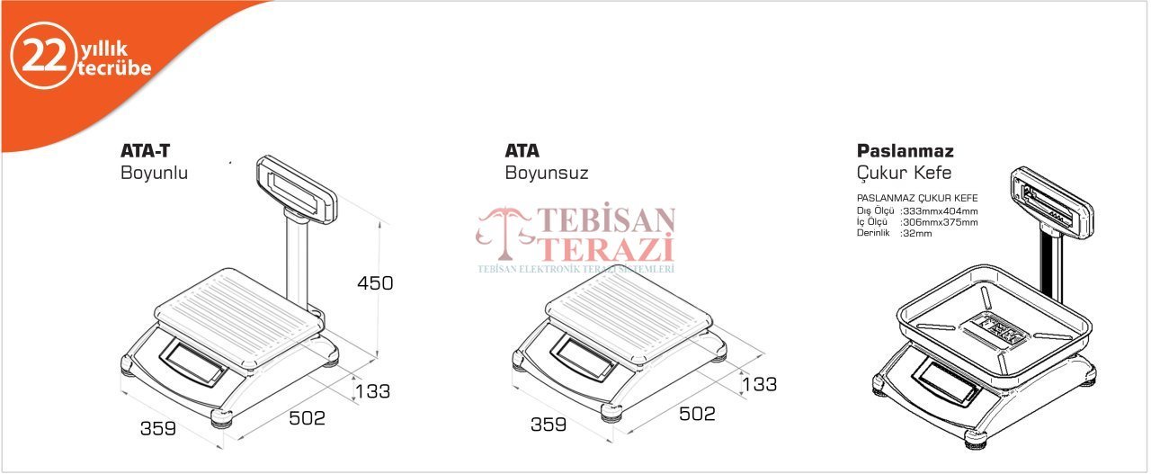 TEM ATA T BOYUNLU 30KG 5/10GR FİYAT HESAPLAMALI TERAZİ