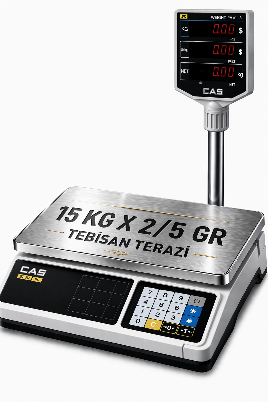 CAS PR-PLUS 15KG 2/5GR BOYUNLU FİYAT HESAPLAMALI TERAZİ