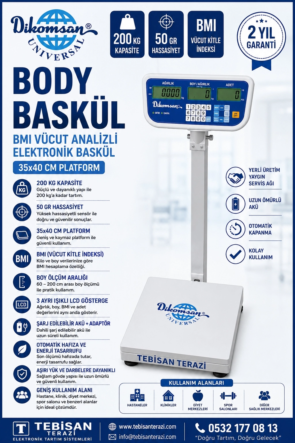 DİKOMSAN BODY BASKÜL BMI 200KG 50GR 35x40 TARTIM