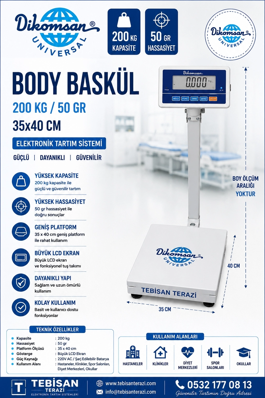 DİKOMSAN BODY BASKÜL 200KG 50GR 35x40 TARTIM HCW-M