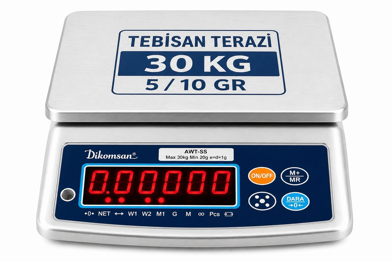 DİKOMSAN ATW-SS 30 KG X 5/10 GR PASLANMAZ TERAZİ ONAYLI