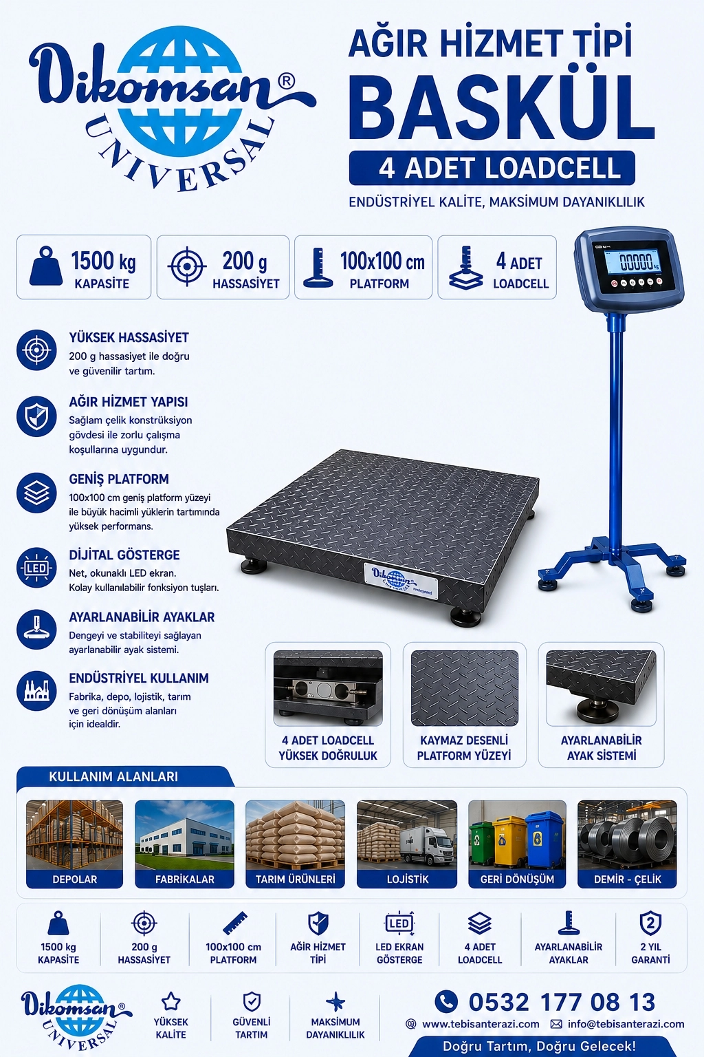 DİKOMSAN CW 1500KGx200GR 100x100 AĞIR HİZMET TİPİ BASKÜL