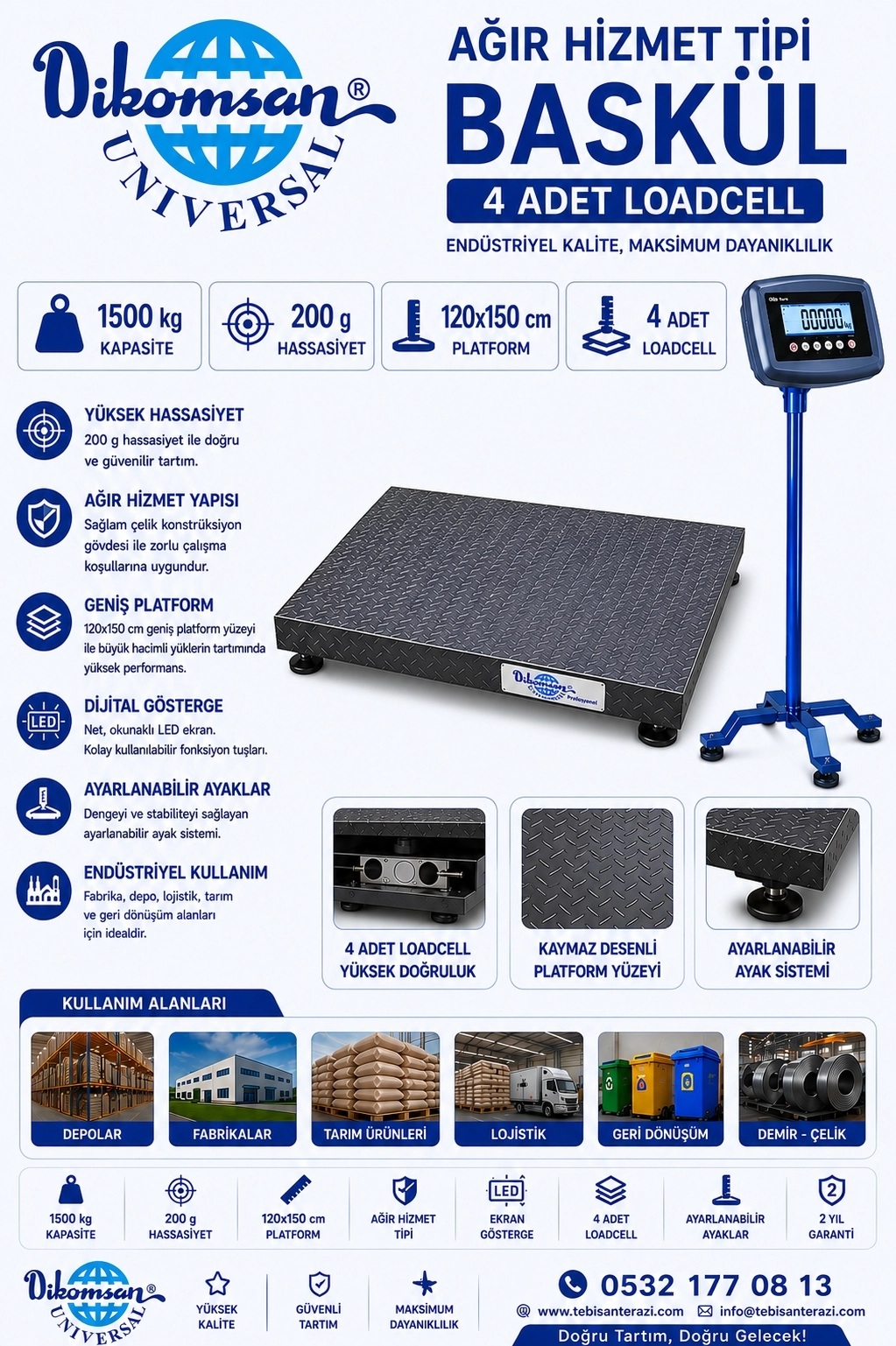 DİKOMSAN CW 1500KGx200GR 120x150 AĞIR HİZMET TİPİ BASKÜL
