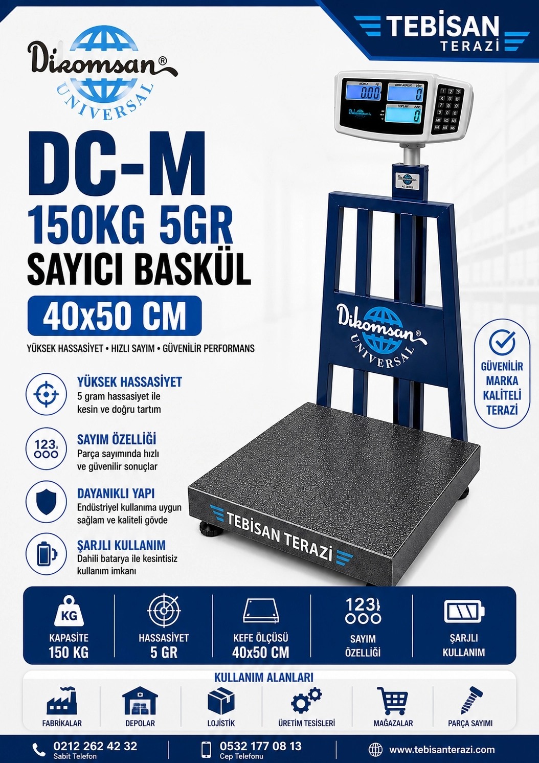 DİKOMSAN DC-M 150KG 5GR SAYICI BASKÜL 40x50 CM