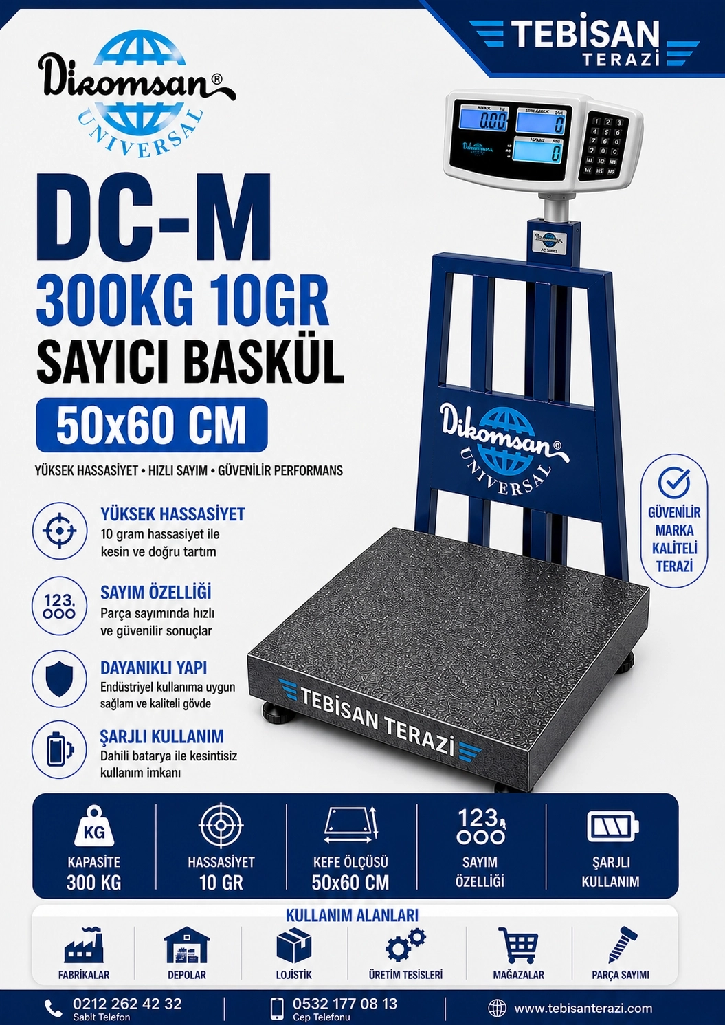 DİKOMSAN DC-M 300KG 10GR SAYICI BASKÜL 50x60 CM
