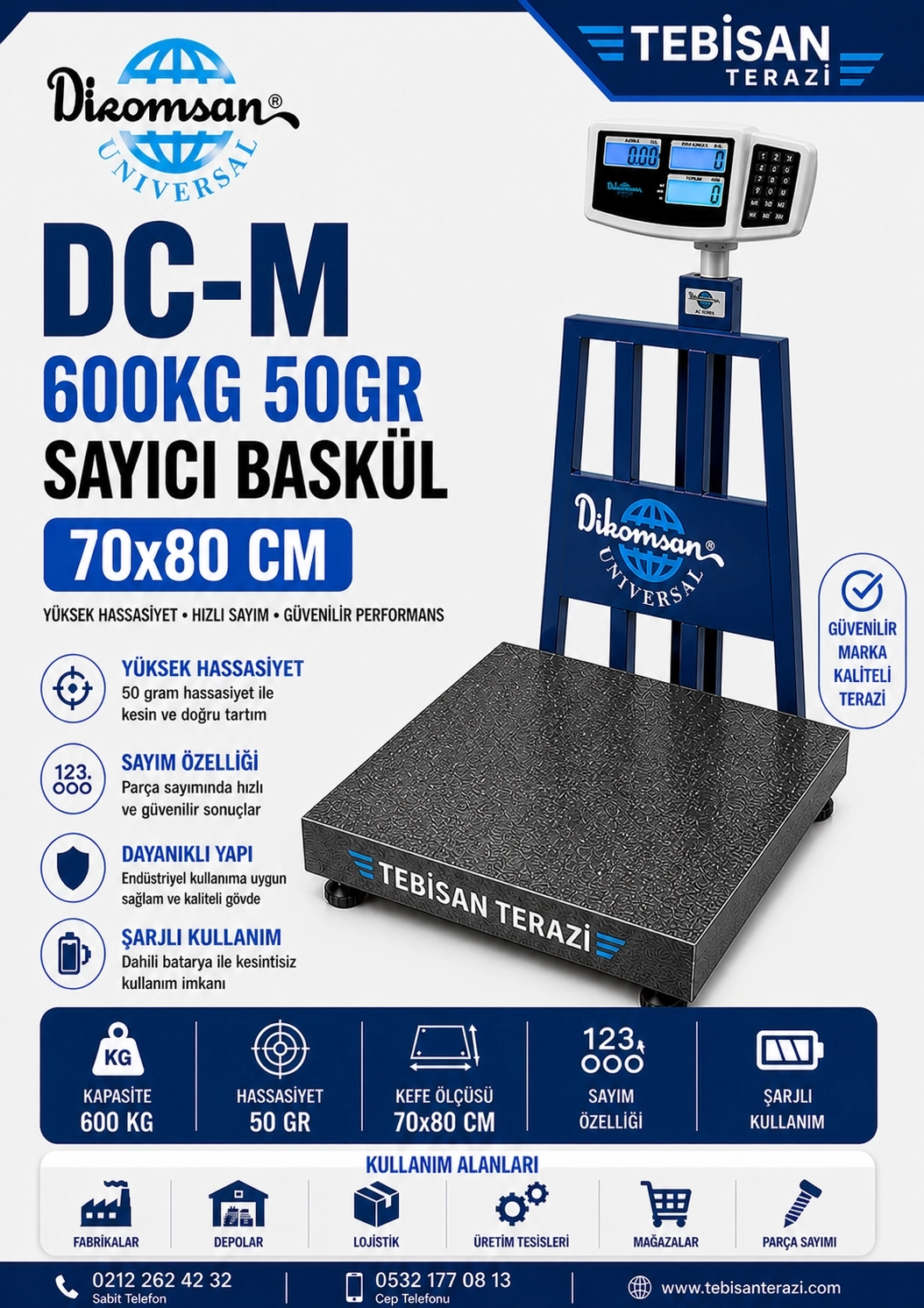 DİKOMSAN DC-M 600KG 50GR SAYICI BASKÜL 70x80 CM