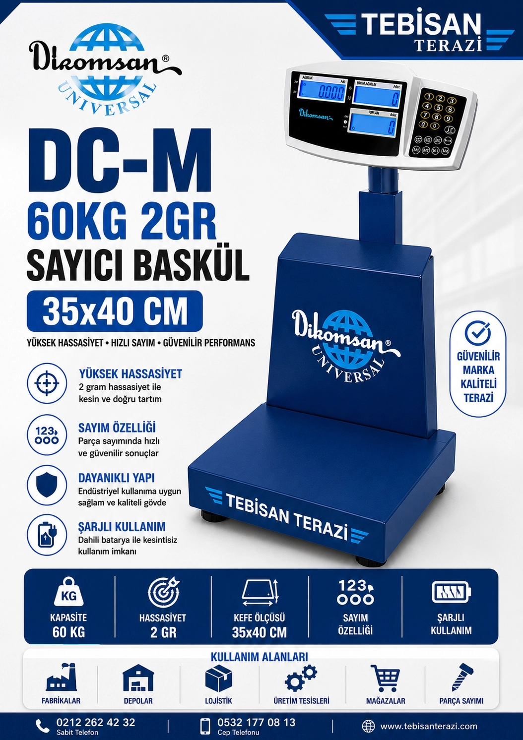DİKOMSAN DC-M 60KG 2GR SAYICI BASKÜL 35x40 CM
