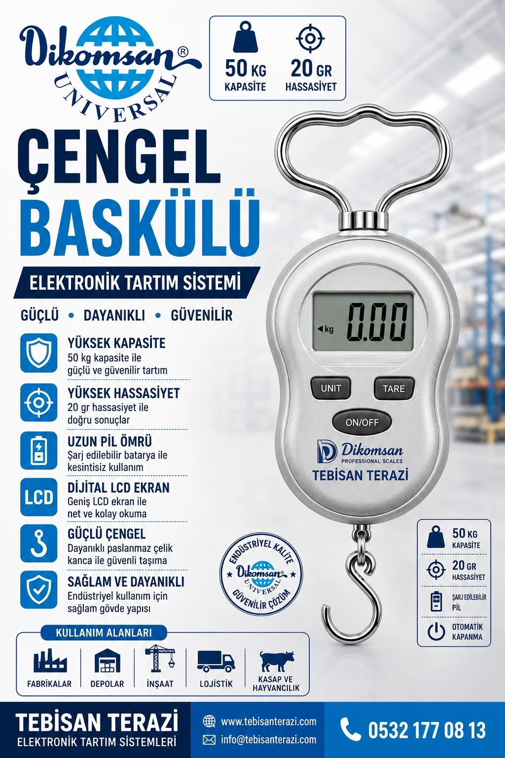 DİKOMSAN ÇENGEL BASKÜLÜ 50KG 20GR TARTIM DGC