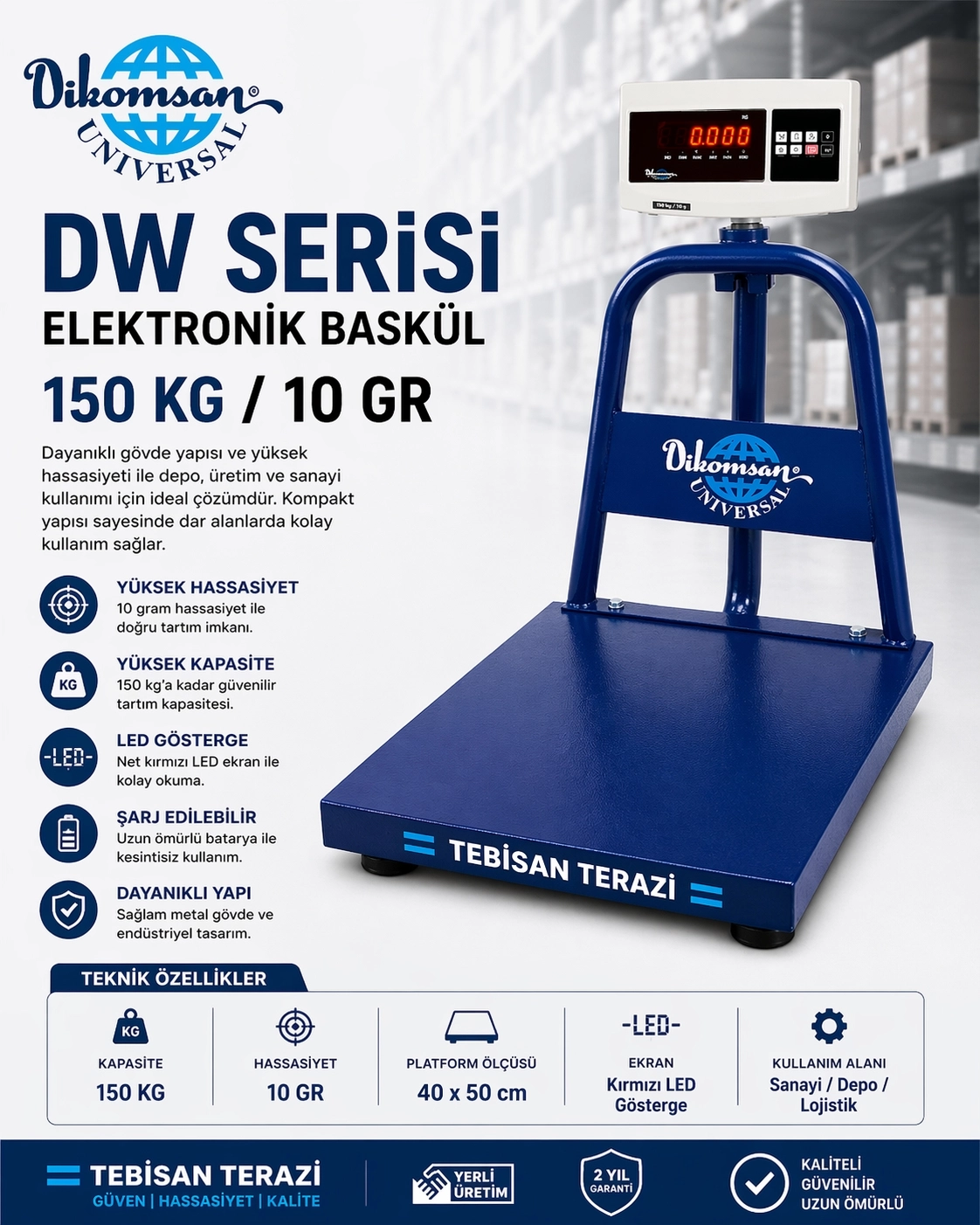 DİKOMSAN DW 150KG 10GR BASKÜL 40x50 CM