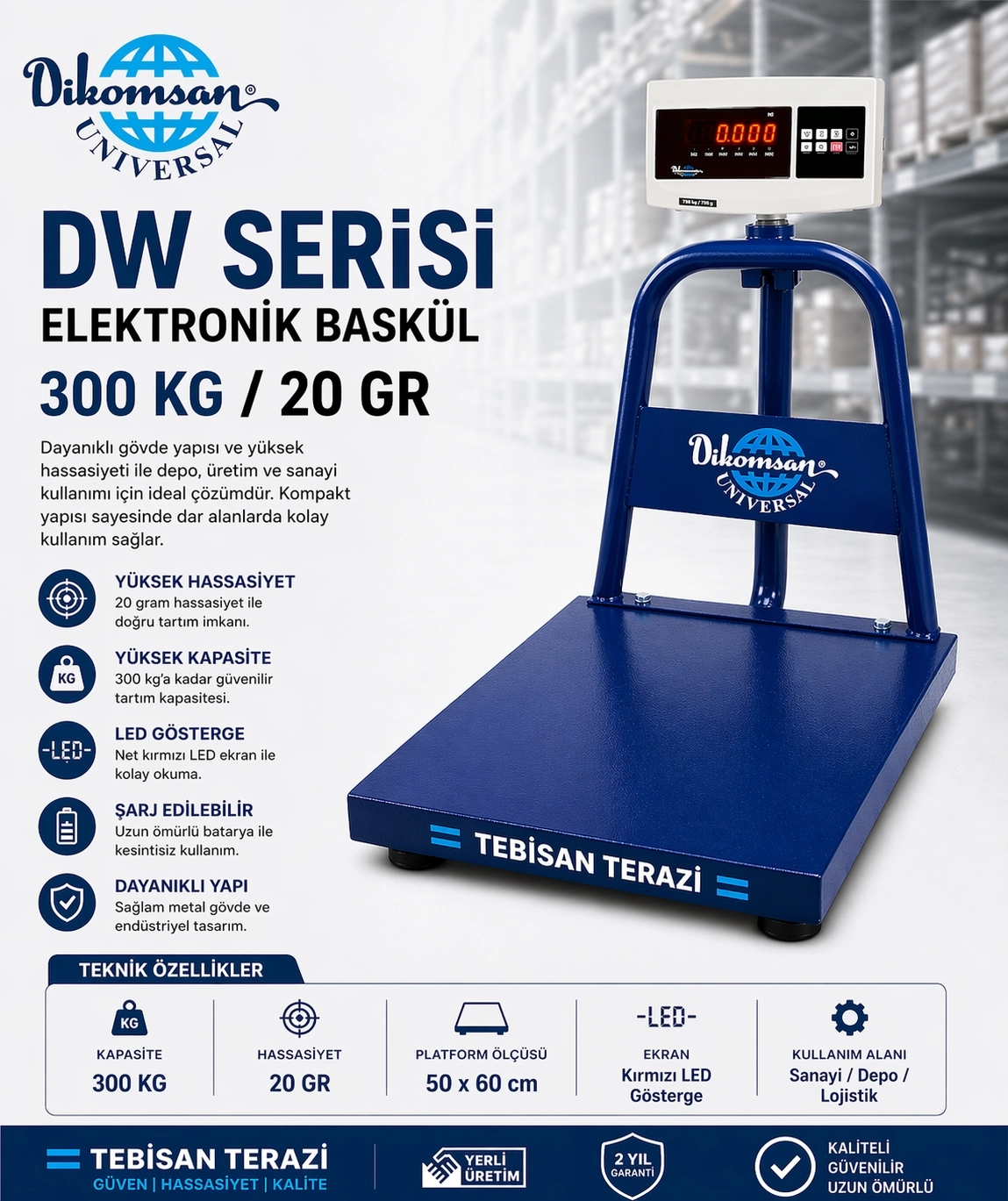 DİKOMSAN DW 300KG 20GR BASKÜL 50x60 CM
