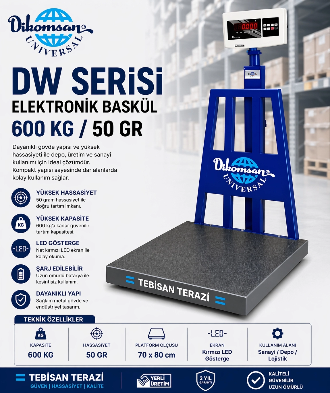 DİKOMSAN DW 600KG 50GR BASKÜL 70x80 CM