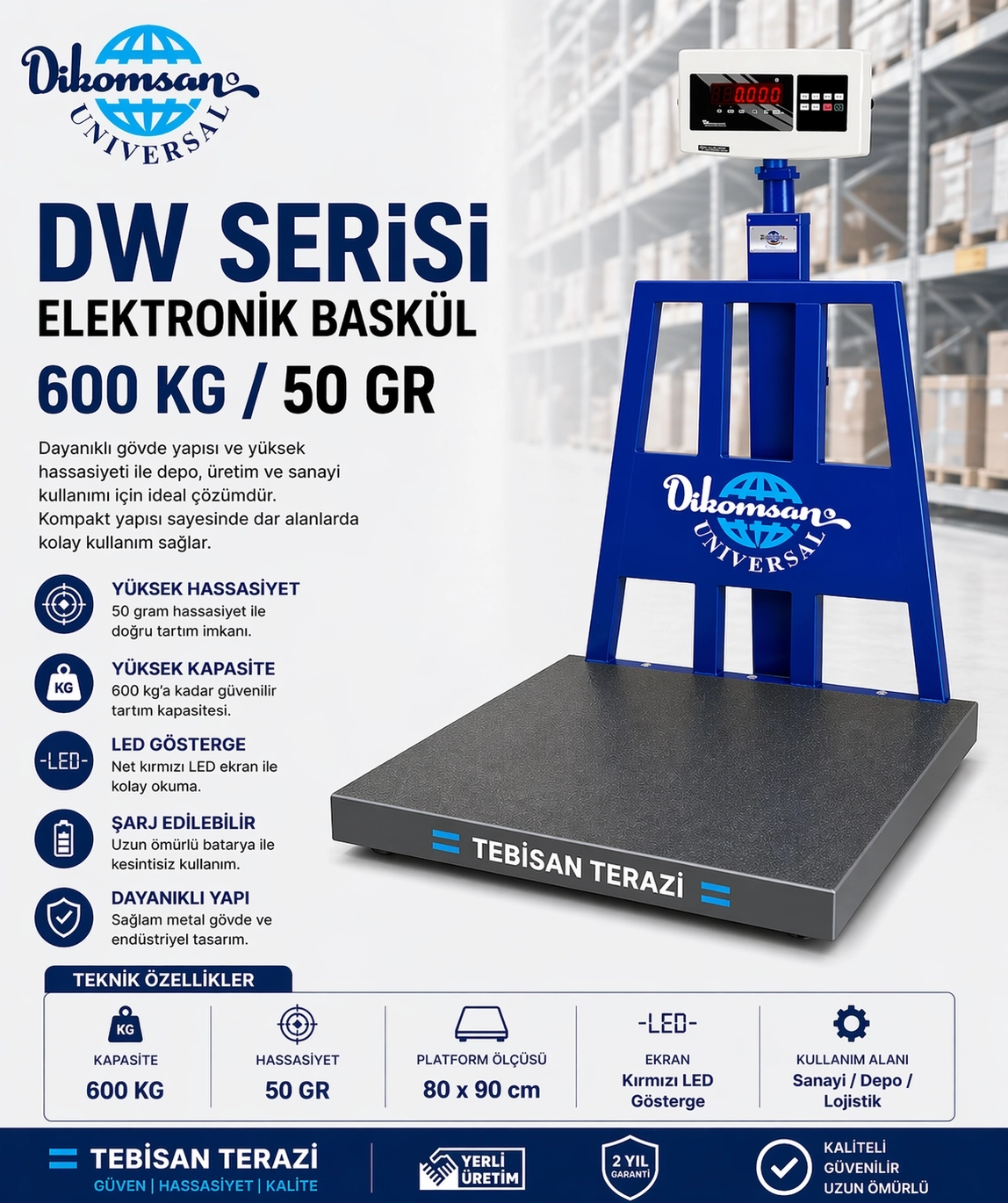 DİKOMSAN DW 600KG 50GR BASKÜL 80x90 CM
