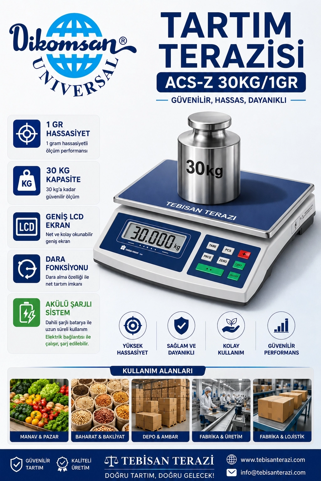 DİKOMSAN ACS-Z 30KG 1GR TARTIM TERAZİSİ