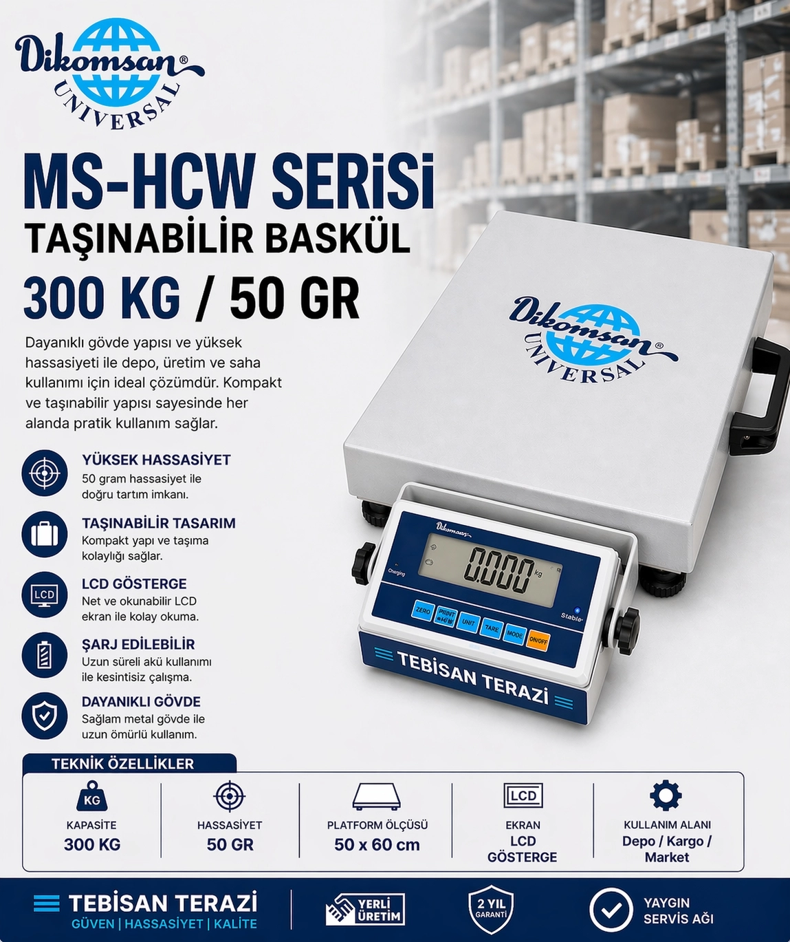 DİKOMSAN MS-HCW 300KG 50GR TAŞINABİLİR BASKÜL 50x60 CM