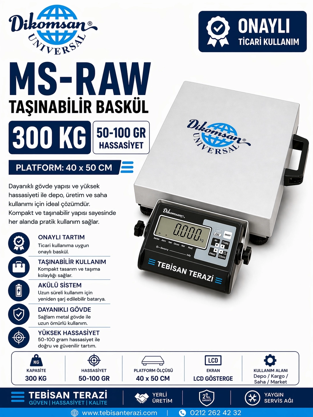 DİKOMSAN MS-RAW 300KG 50/100GR ONAYLI TAŞINABİLİR BASKÜL 40x50 CM