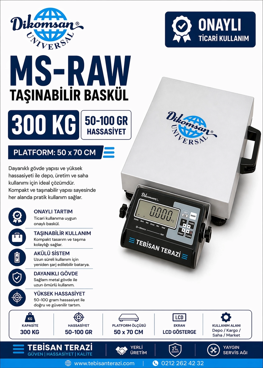 DİKOMSAN MS-RAW 300KG 50/100GR ONAYLI TAŞINABİLİR BASKÜL 50x70 CM