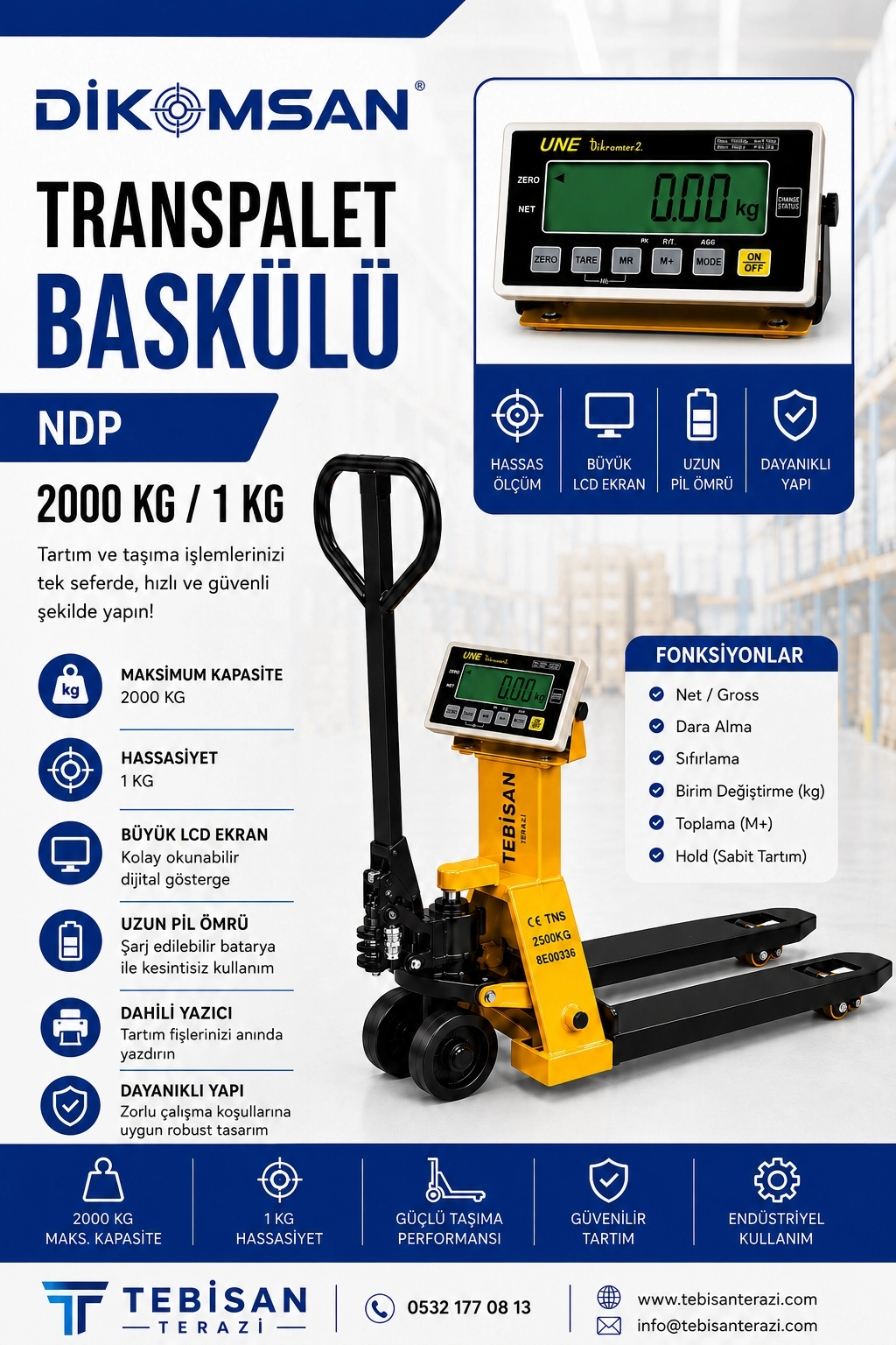DİKOMSAN NDP 2000 KG 1 KG TARTIM TRANSPALET BASKÜLÜ