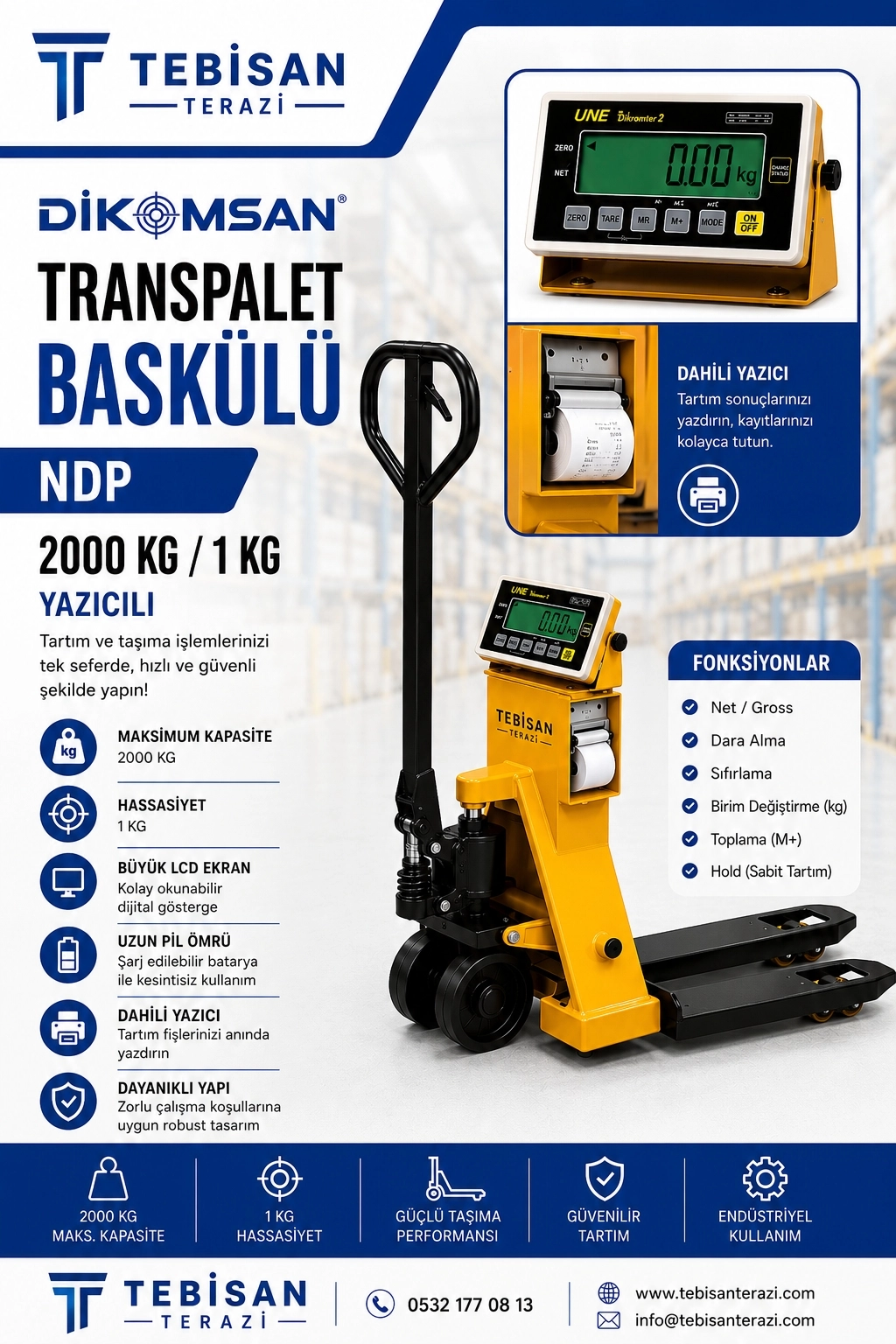 DİKOMSAN NDP 2000 KG 1 KG YAZICILI TARTIM TRANSPALET BASKÜLÜ