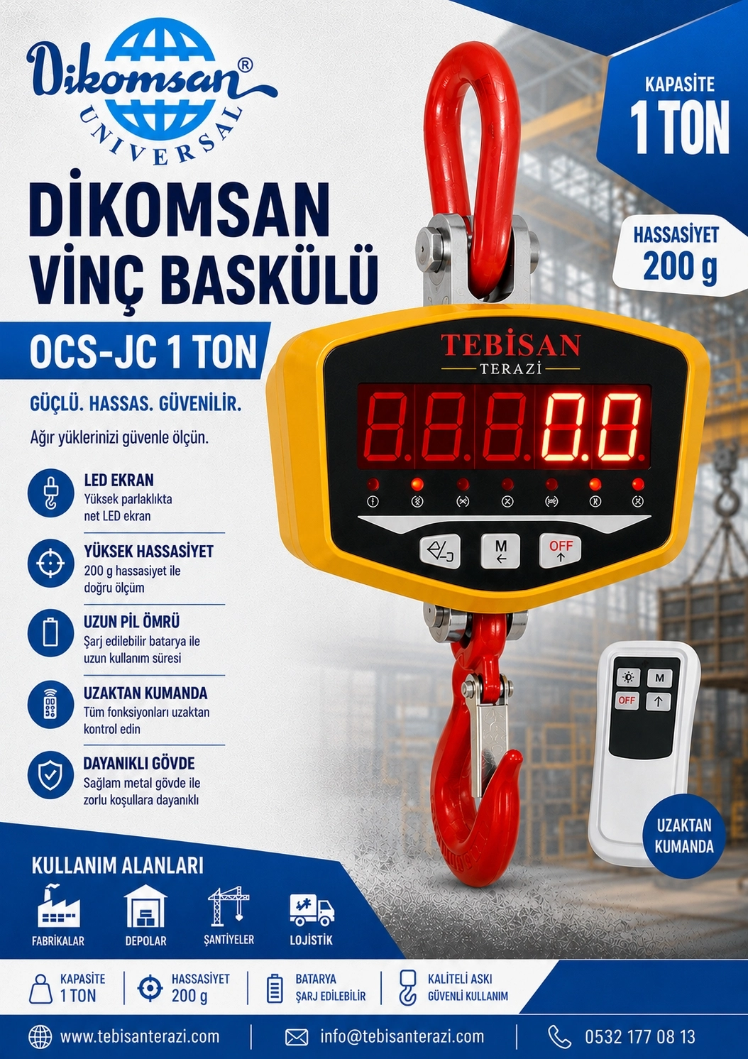 DİKOMSAN VİNÇ BASKÜLÜ OCS-JC 1TON 200GR TARTIM