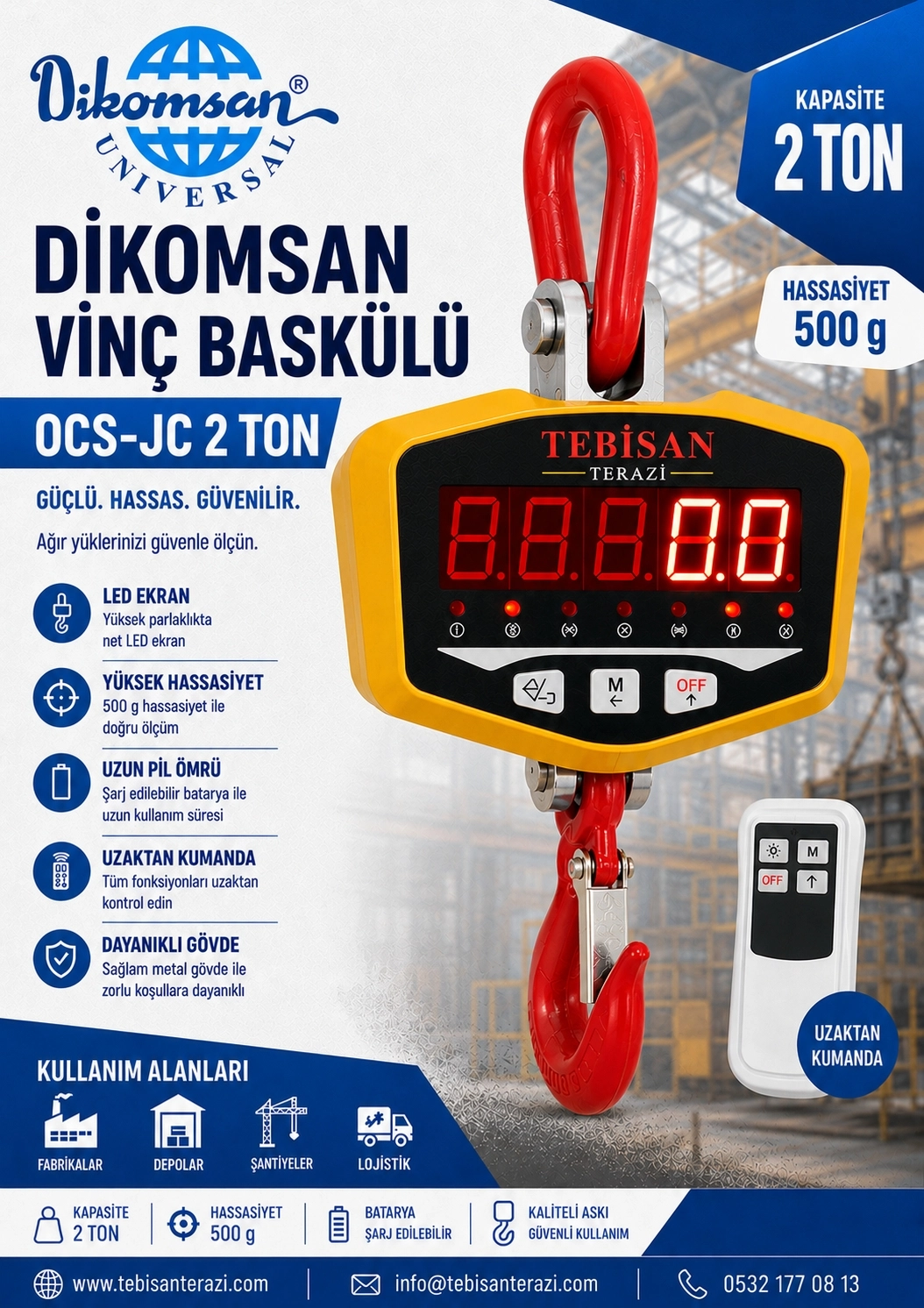 DİKOMSAN VİNÇ BASKÜLÜ OCS-JC 2TON 500GR TARTIM