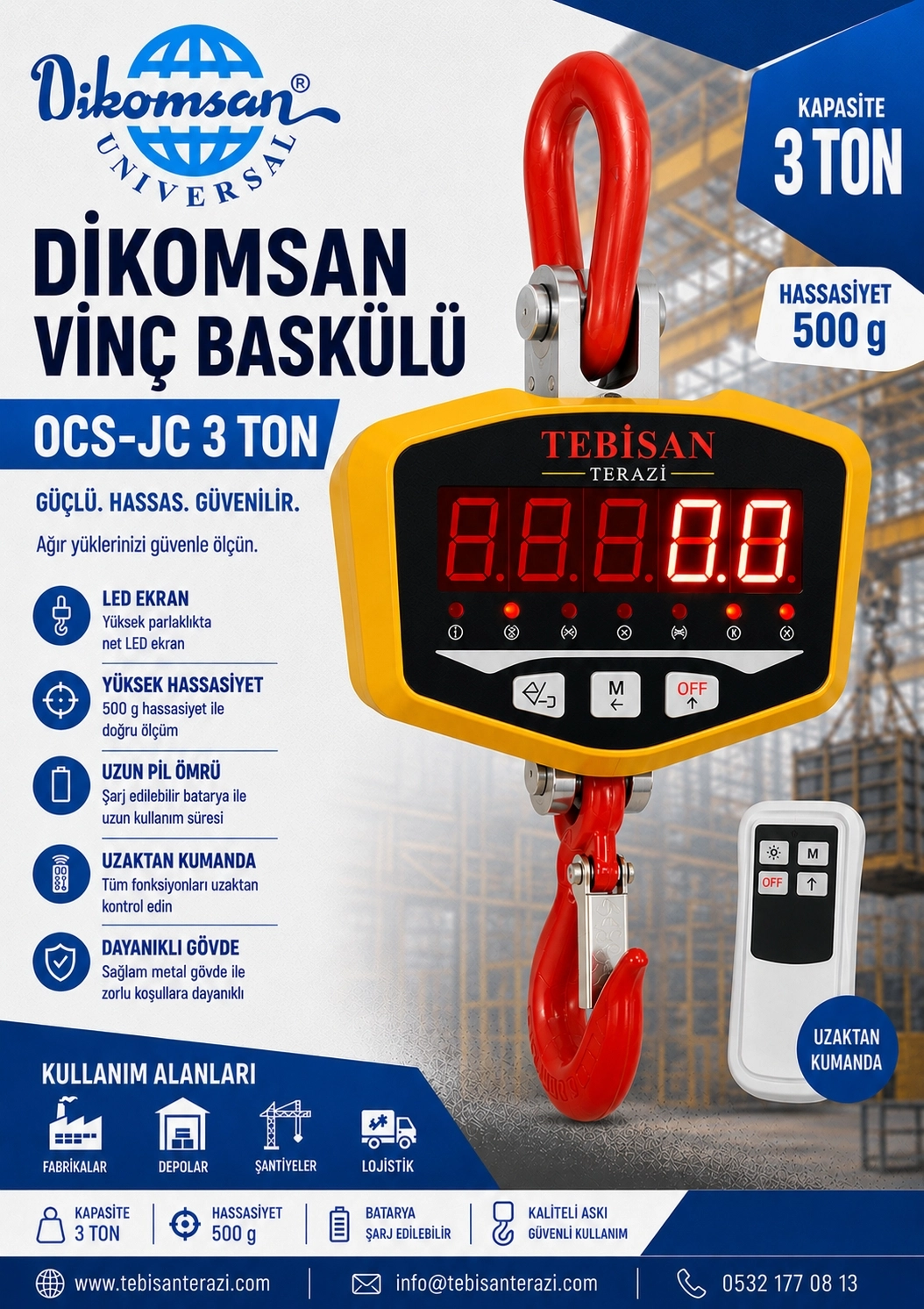 DİKOMSAN VİNÇ BASKÜLÜ OCS-JC 3TON 500GR TARTIM