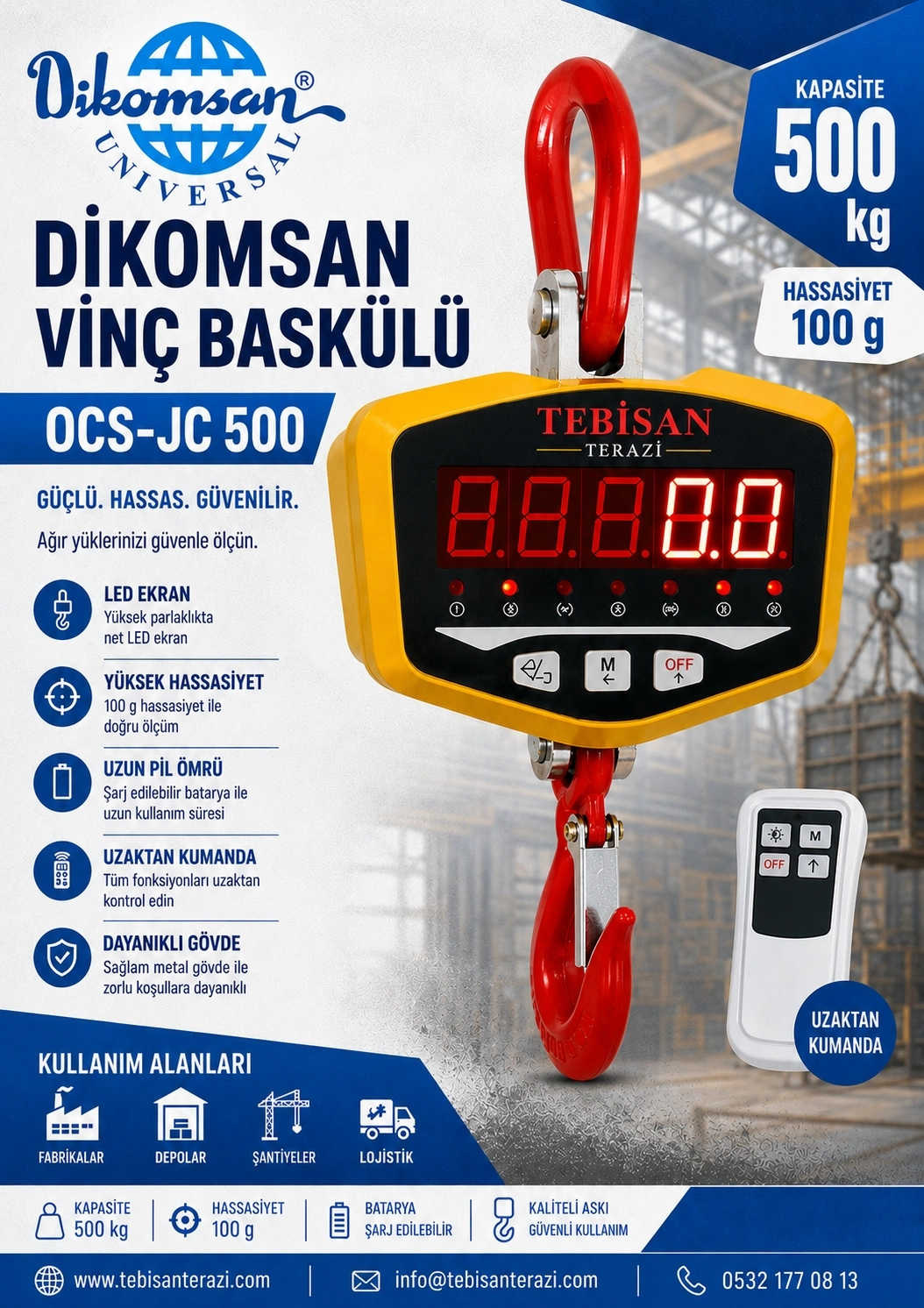 DİKOMSAN VİNÇ BASKÜLÜ 500KG 100GR TARTIM OCS-JC