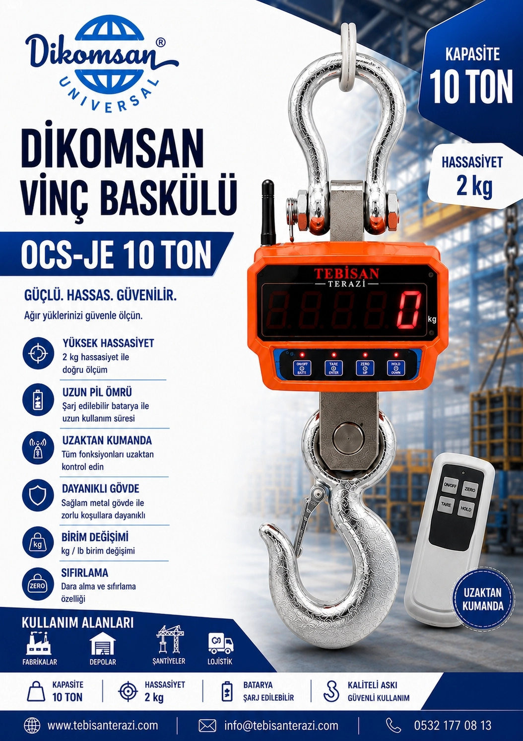 DİKOMSAN VİNÇ BASKÜLÜ 10TON 2KG TARTIM OCS-JE