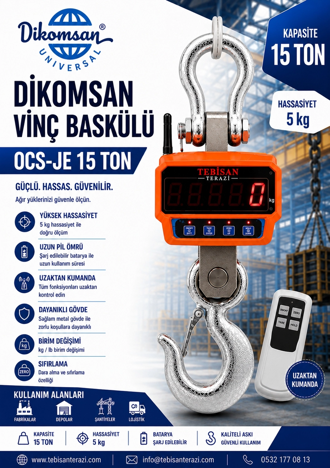 DİKOMSAN VİNÇ BASKÜLÜ 15TON 5KG TARTIM OCS-JE