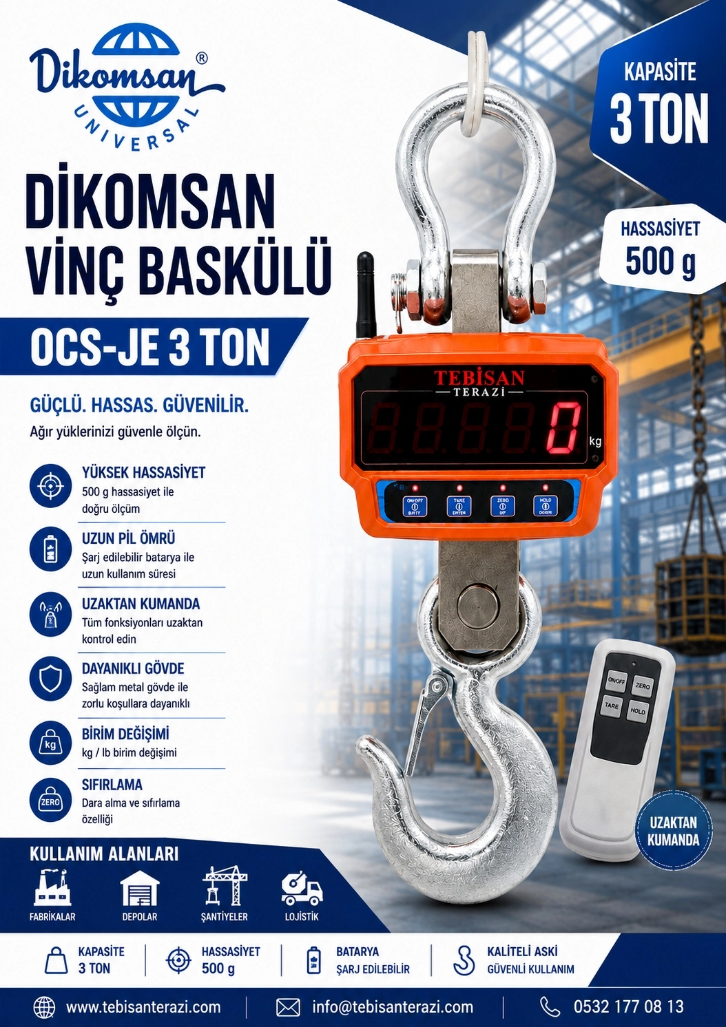 DİKOMSAN VİNÇ BASKÜLÜ 3TON 500GR TARTIM OCS-JE