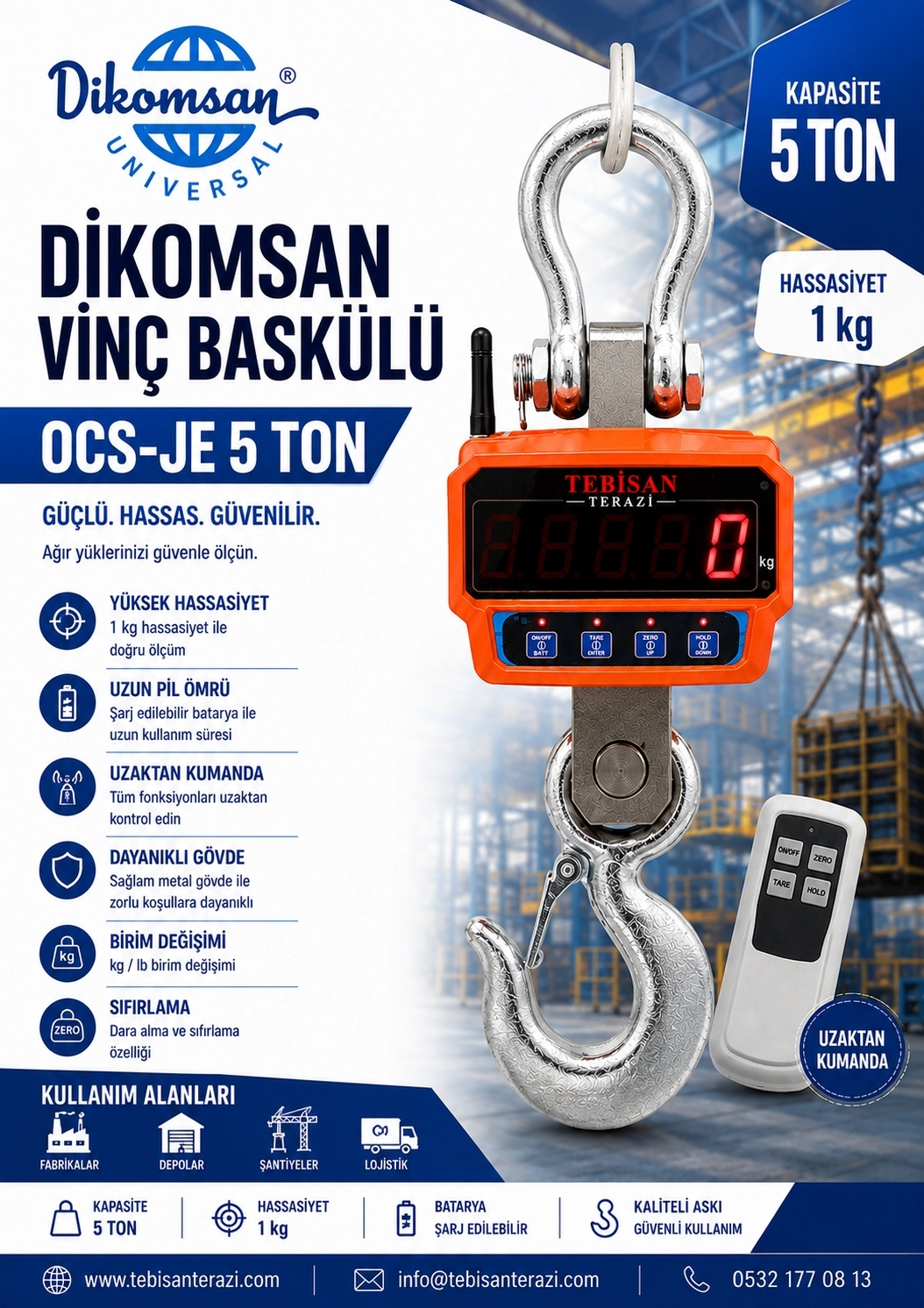 DİKOMSAN VİNÇ BASKÜLÜ 5TON 1KG TARTIM OCS-JE