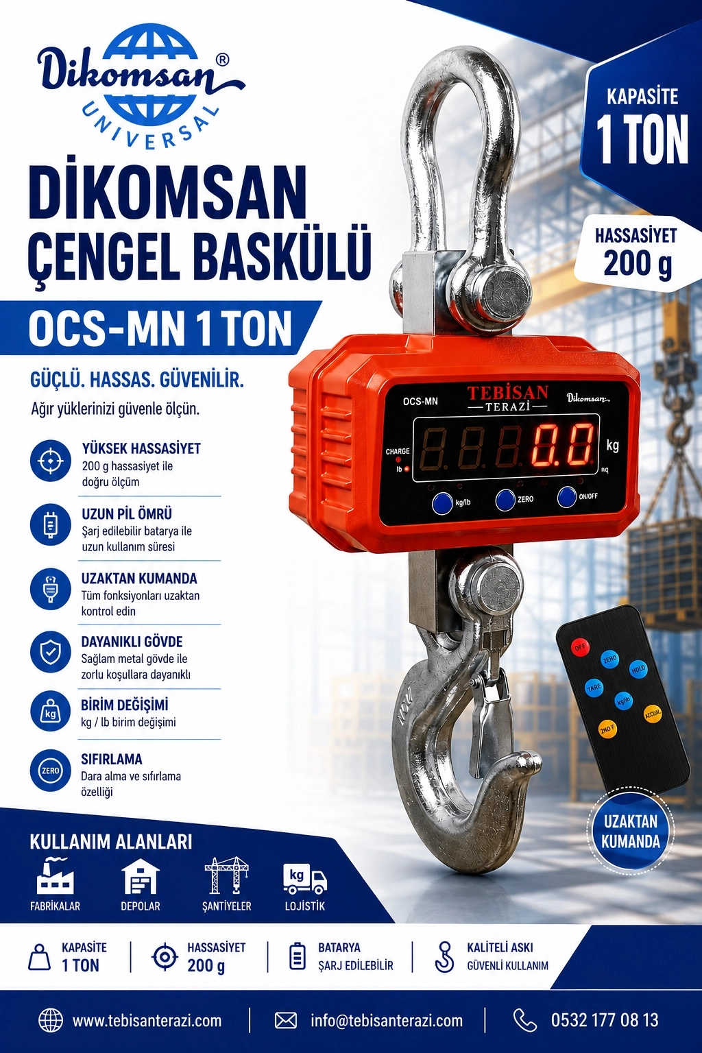 DİKOMSAN ÇENGEL BASKÜL 1TON 200GR TARTIM OCS-MN