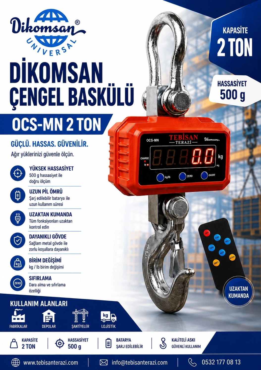 DİKOMSAN ÇENGEL BASKÜL 2TON 500GR TARTIM OCS-MN