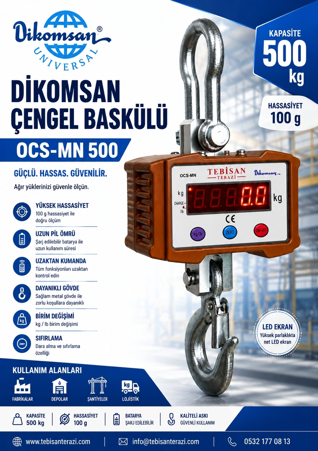 DİKOMSAN ÇENGEL BASKÜLÜ 500KG 100GR TARTIM OCS-MN