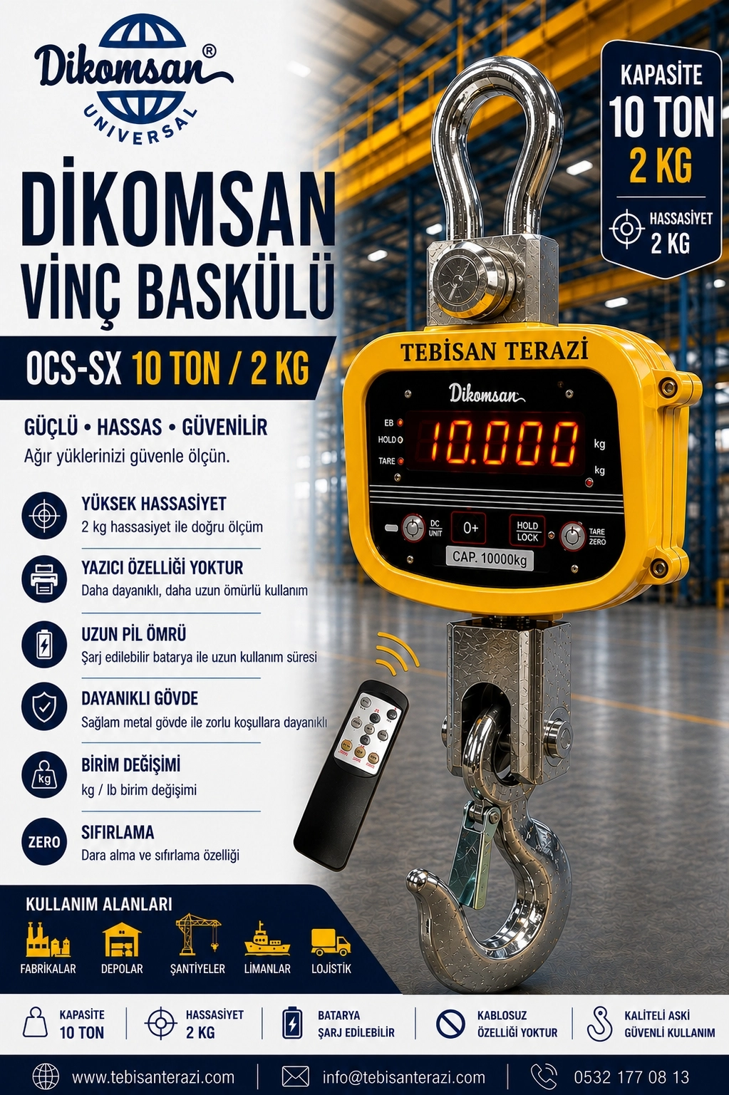 DİKOMSAN VİNÇ BASKÜLÜ 10TON 2KG OCS-SX TARTIM