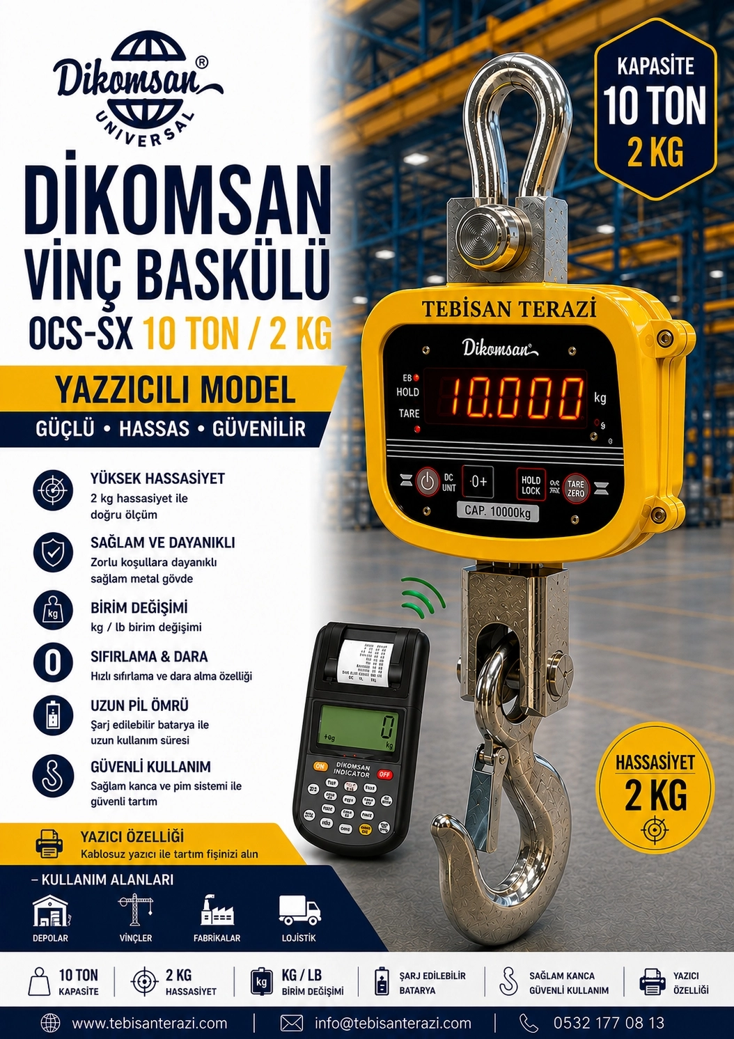 DİKOMSAN YAZICILI VİNÇ BASKÜLÜ 10TON 2KG TARTIM OCS-SX