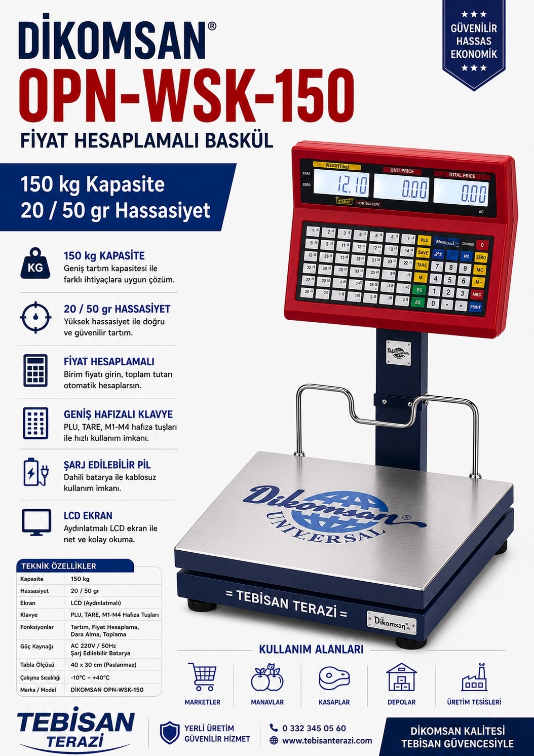 DİKOMSAN OPN-WYSK 150KG 20/50GR FİYAT HESAPLAMALI BASKÜL