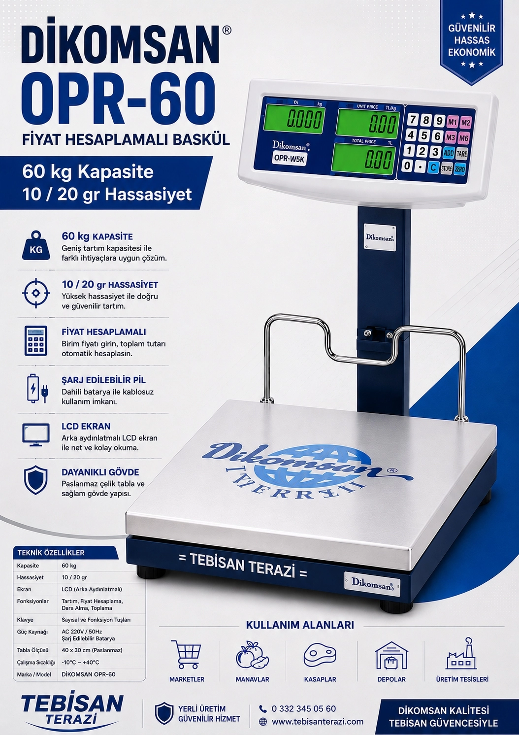 DİKOMSAN OPR-60KG 10/20GR FİYAT HESAPLAMALI BASKÜL