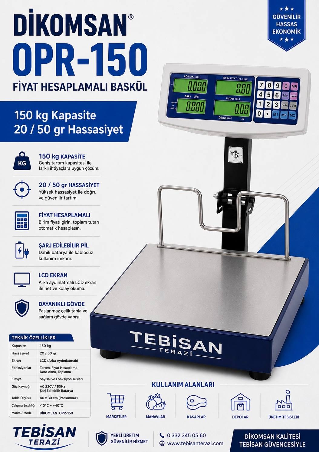DİKOMSAN OPR-150KG 20/50GR FİYAT HESAPLAMALI BASKÜL
