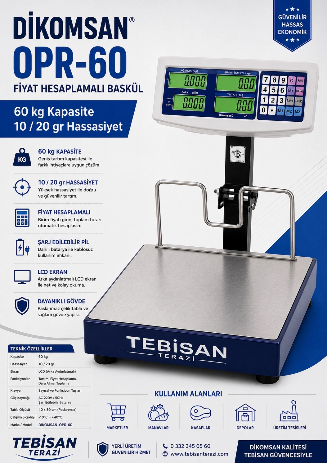 DİKOMSAN OPR-60KG 10/20GR FİYAT HESAPLAMALI BASKÜL