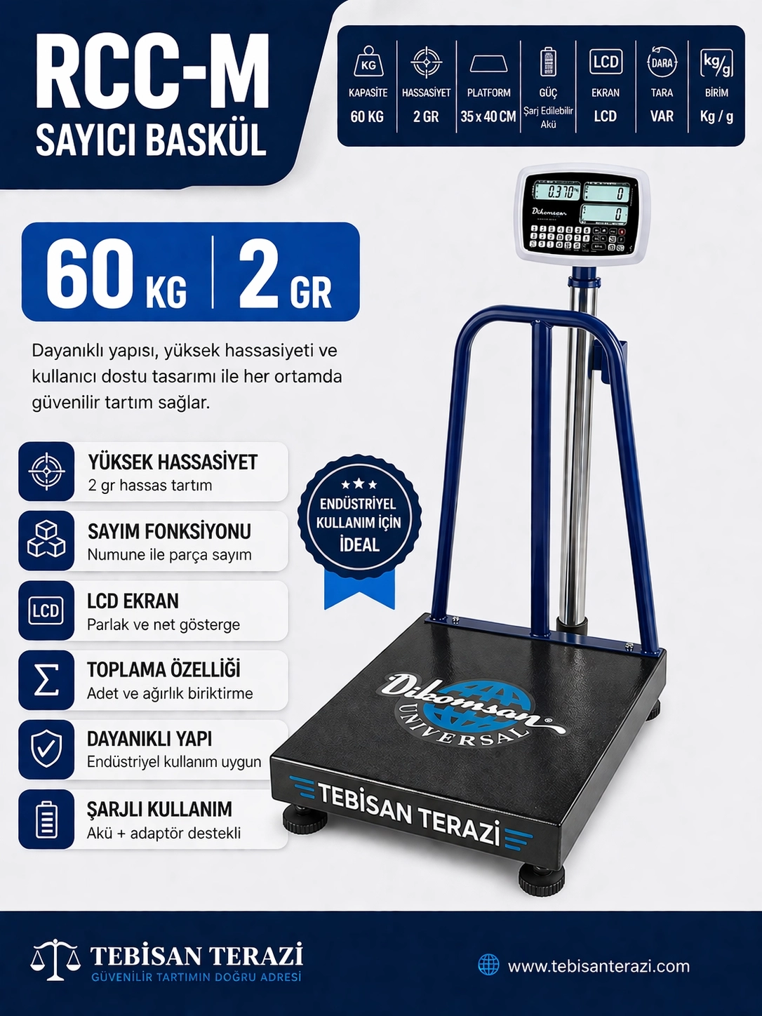 DİKOMSAN RCC-M 60KG 2GR SAYICI BASKÜL 35x40 CM