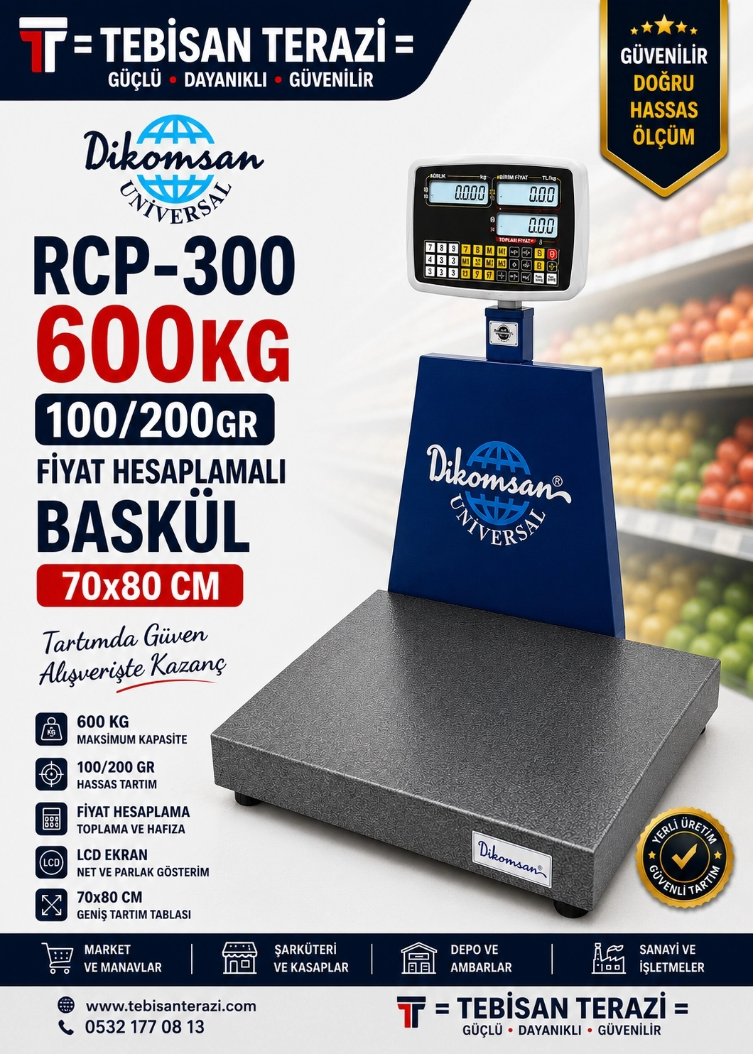 DİKOMSAN RCP-600KG 100/200GR FİYAT HESAPLAMALI BASKÜL 70x80 CM