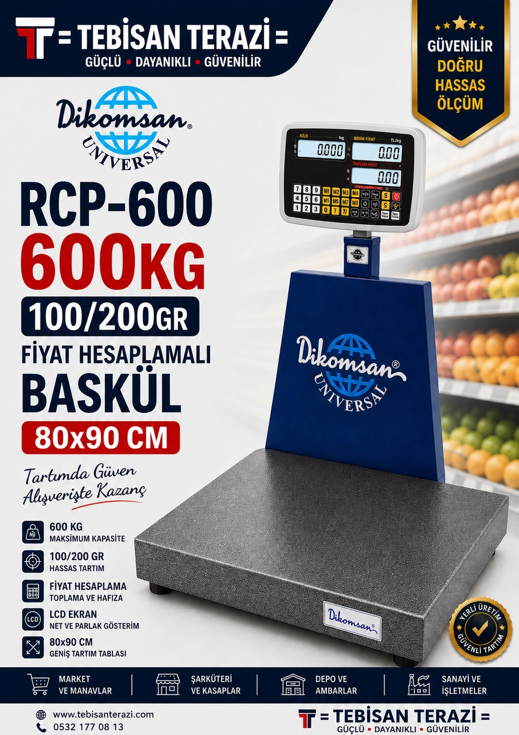 DİKOMSAN RCP-600KG 100/200GR FİYAT HESAPLAMALI BASKÜL 80x90 CM