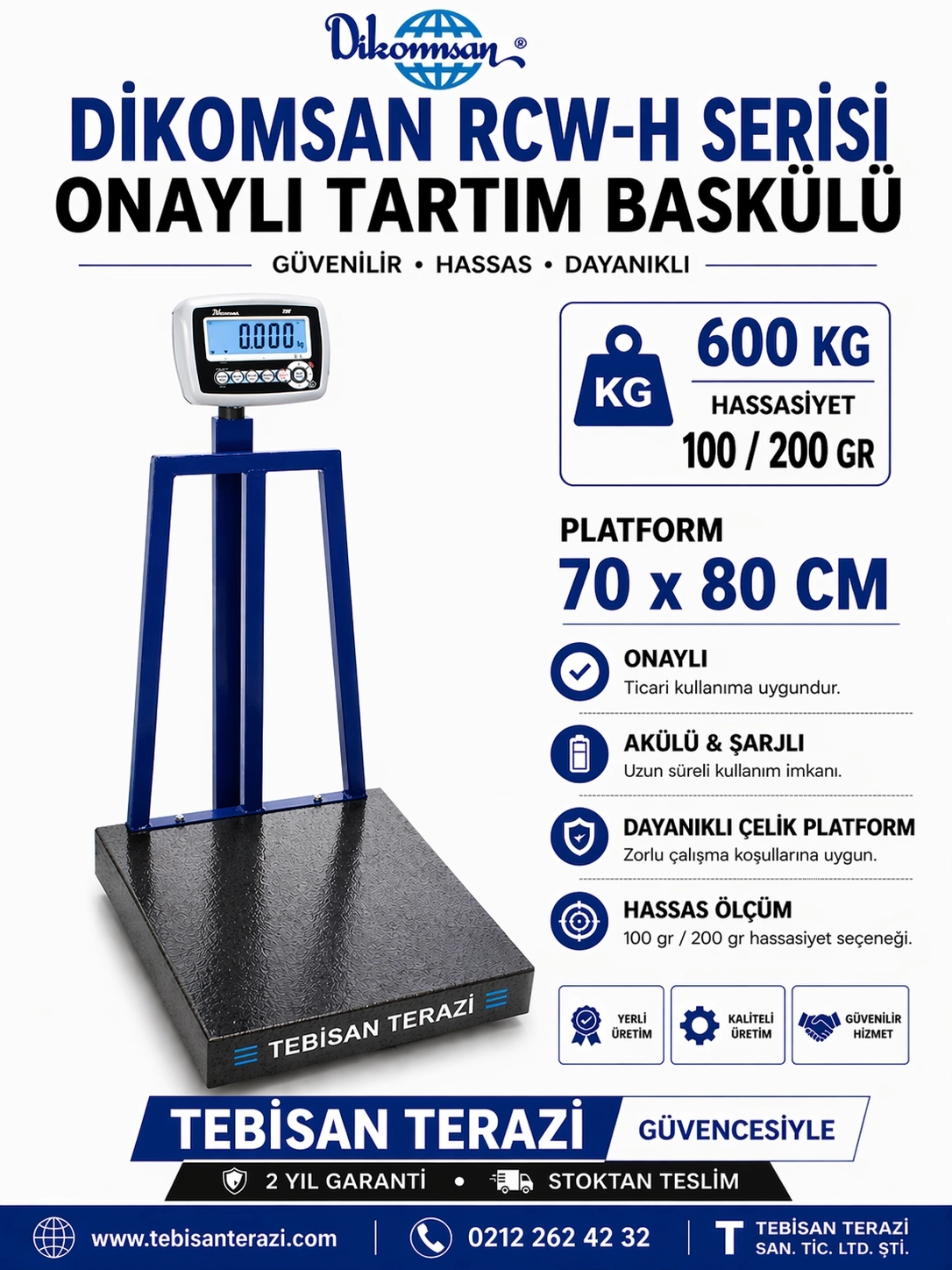 DİKOMSAN RCW 600KG 100/200GR ONAYLI BASKÜL 70x80 CM