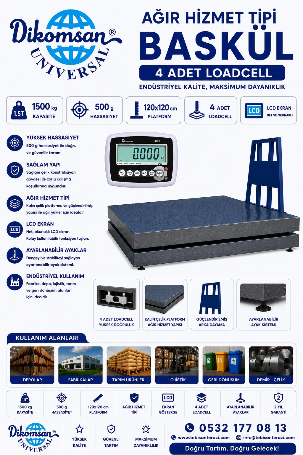 AĞIR HİZMET TİPİ BASKÜL DİKOMSAN RCW 1500KGx500GR 120x120 Onaylı