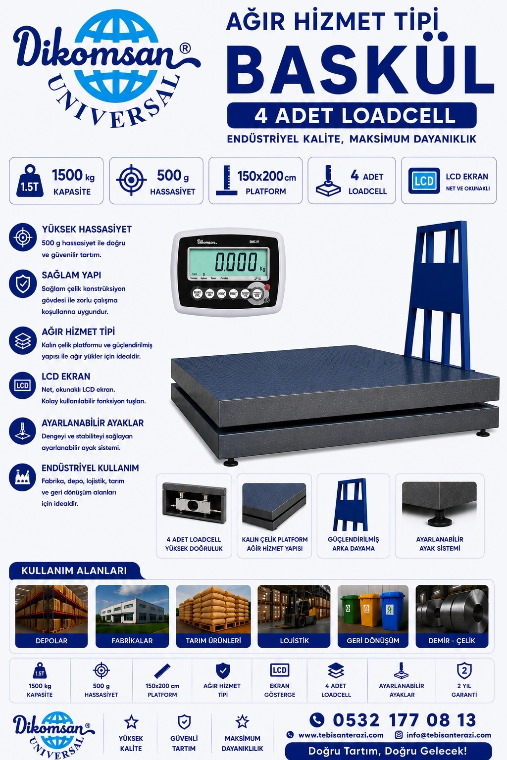 DİKOMSAN RCW 1500KGx500GR 150x200 AĞIR HİZMET TİPİ BASKÜL
