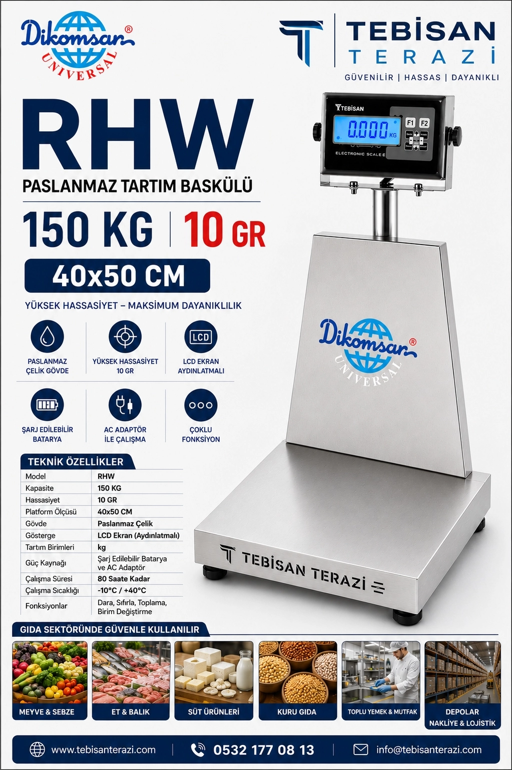 DİKOMSAN RHW 150 KG 10 GR PASLANMAZ TARTIM BASKÜLÜ 40X50