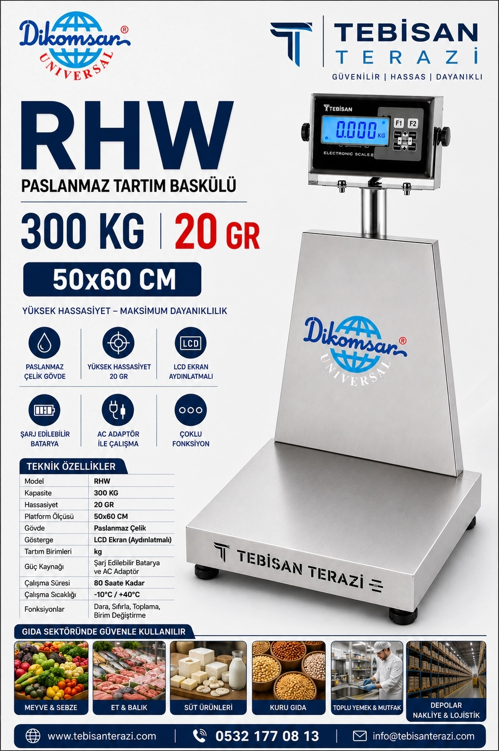 DİKOMSAN RHW 300 KG 20 GR PASLANMAZ TARTIM BASKÜLÜ 50X60