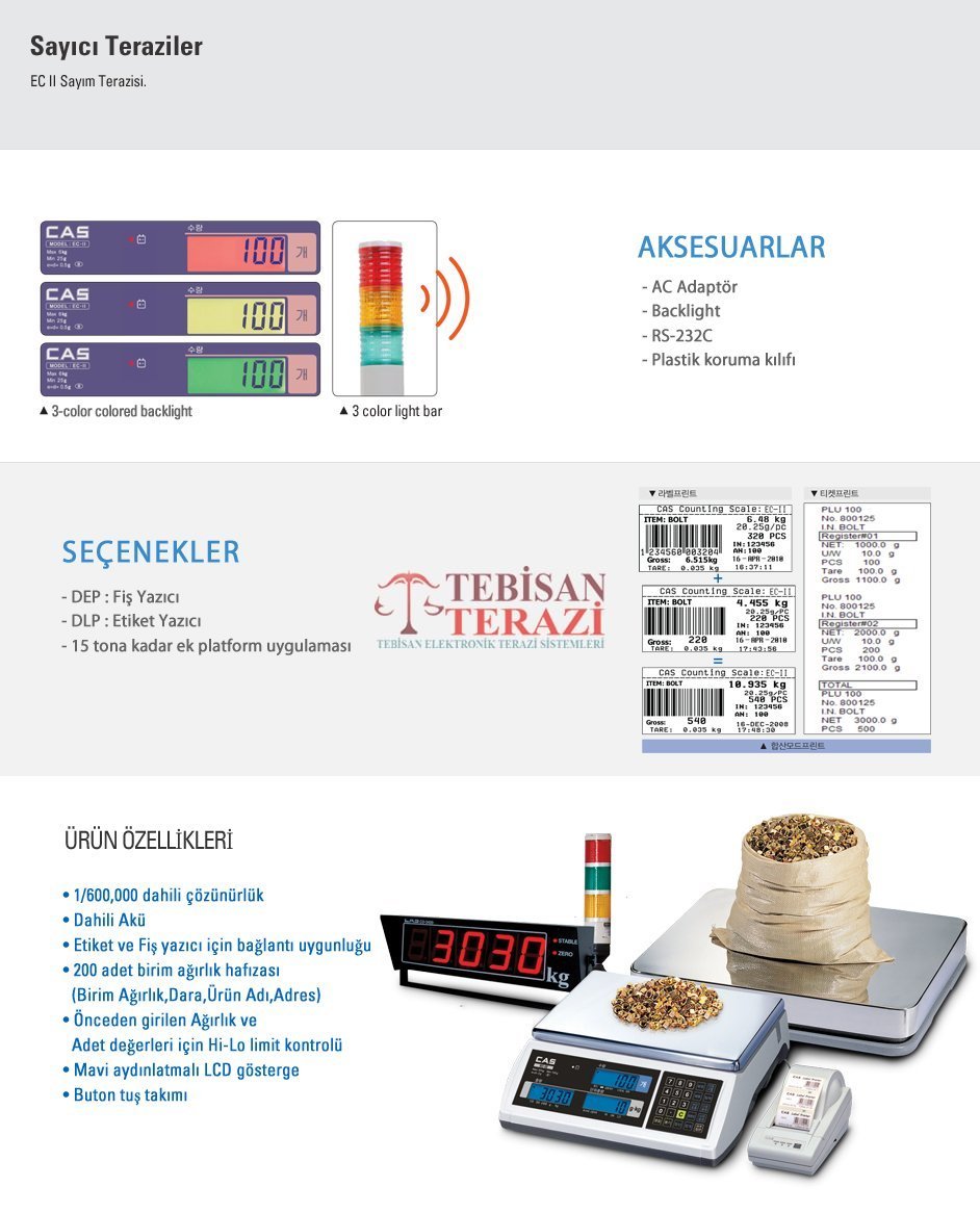 CAS EC-II 3KG 0,1GR SAYICI TERAZİ