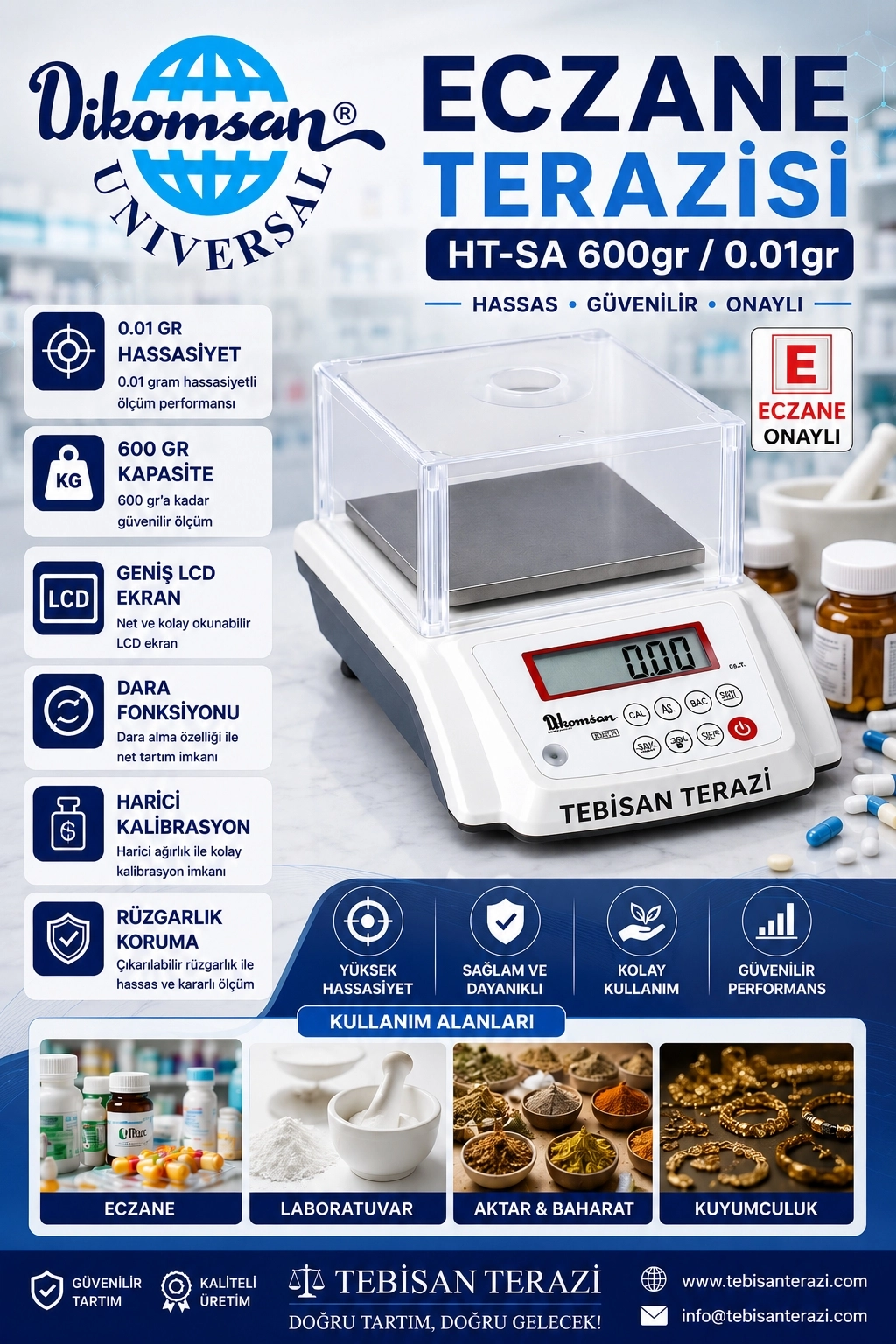 ECZANE TERAZİSİ DİKOMSAN HTSA 600GR 0,01GR BAKANLIK ONAYLI
