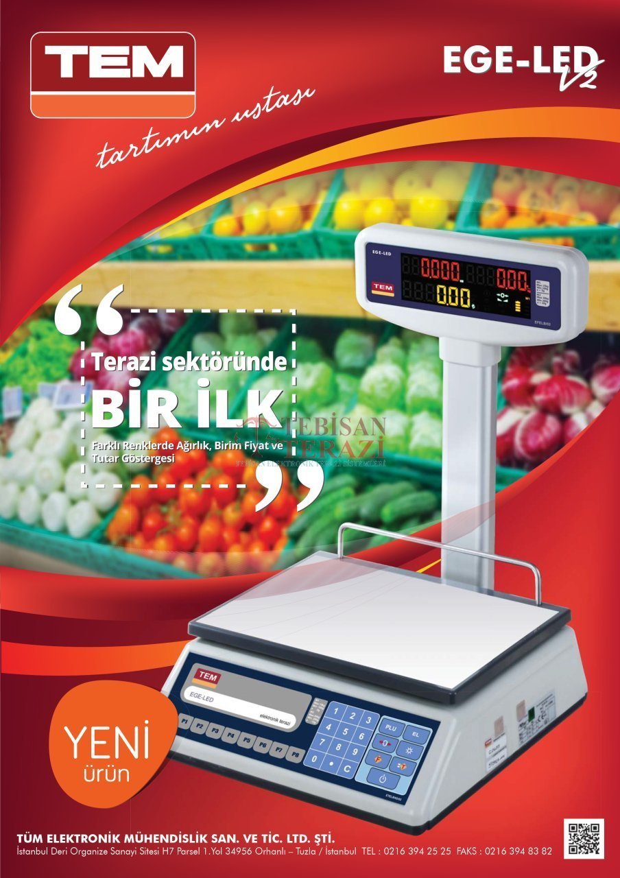TEM EGE T BOYUNLU 15KG 2/5GR FİYAT HESAPLAMALI TERAZİ